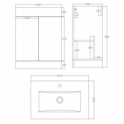 Nes Home Kerley Small Freestanding Bathroom Cloakroom Vanity Cabinet Unit with Basin Sink