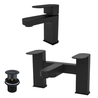 Nes Home Kevon Mono Basin Mixer, Bath Filler & Waste Matte Black