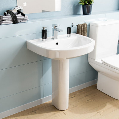 Nes Home Langley Full Pedestal Basin Sink with 1 Tap Hole White