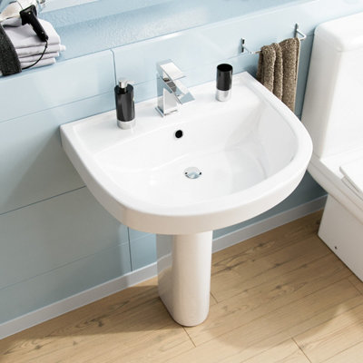 Nes Home Langley Full Pedestal Basin Sink with 1 Tap Hole White
