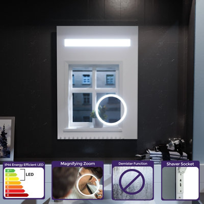 Nes Home LED Bathroom Mirror 500x700mm with Anti-fog , Touch Sensor,  3x Magnifying Mirror and Cool White Lighting