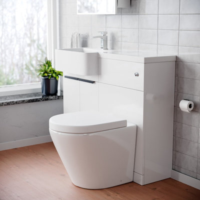 Nes Home Left Hand Basin Vanity Unit, With Black Handles, WC Unit & Rimless Toilet