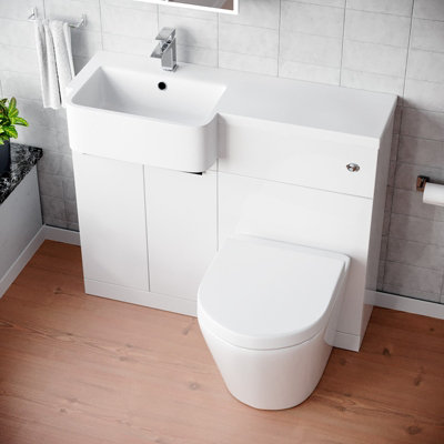 Nes Home Left Hand Basin Vanity Unit, With Black Handles, WC Unit & Rimless Toilet