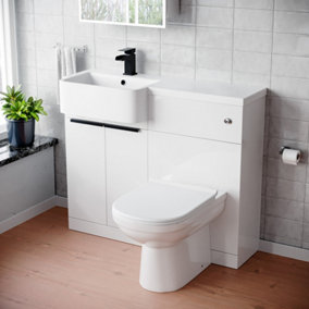 Nes Home Left Hand Black Handles Basin Vanity Unit With Tap, WC Unit & Toilet
