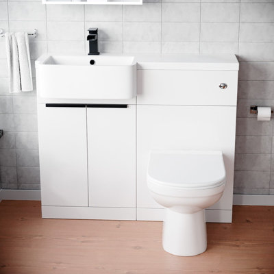 Nes Home Left Hand Black Handles Basin Vanity Unit With Tap, WC Unit & Toilet
