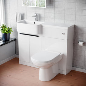 Nes Home Left Hand Freestanding Basin Vanity Unit With Black Handles, WC Unit & Toilet