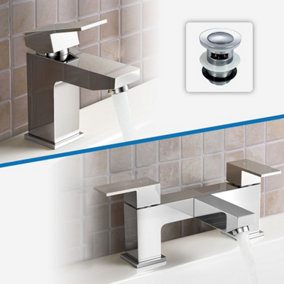 Nes Home Leon Bathroom Basin Mixer Tap, Bath Filler Mixer Tap & Waste Chrome