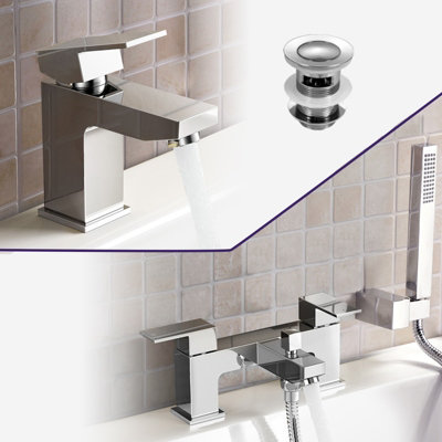 Nes Home Leon Bathroom Basin Mixer Tap, Bath Shower Mixer Tap & Waste Chrome