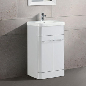 Nes Home Lex 500mm Freestanding Bathroom Vanity Unit Ceramic Basin Cabinet Gloss White