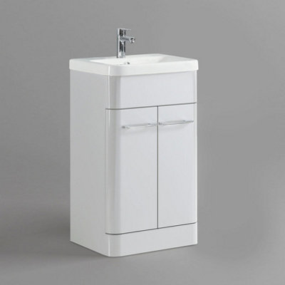 Nes Home Lex 500mm Freestanding Bathroom Vanity Unit Ceramic Basin Cabinet Gloss White