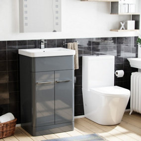 Nes Home Lex 500mm Vanity Basin Unit & Rimless Close Coupled Toilet Grey