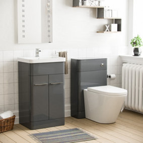 Nes Home Lex 500mm Vanity Basin Unit, WC Unit & Ellis Back to Wall Toilet Grey