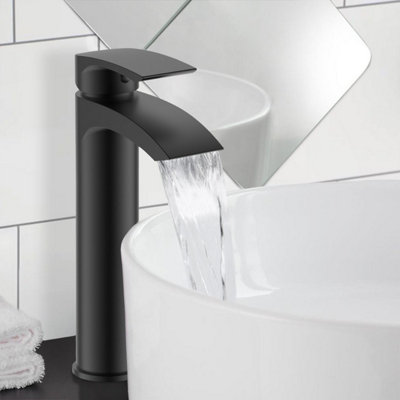 Nes Home Libra Basin Mixer Tall Tap & Waste Black Matte