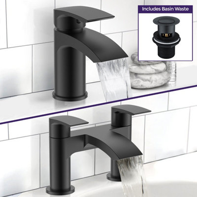 Nes Home Libra Bathroom Sink Basin Mono Mixer Bath Filler Shower Black Matt Brass Tap & Waste