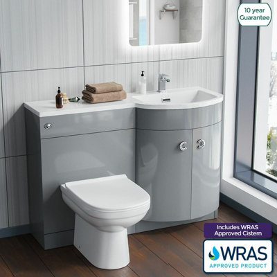 Nes Home Light Grey 1100 mm P Shape Vanity Unit Right Hand Sink and