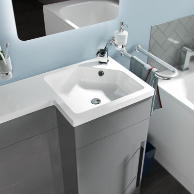 Nes Home Light Grey Basin Sink Vanity Unit Furniture Cabinet Right Hand 900mm