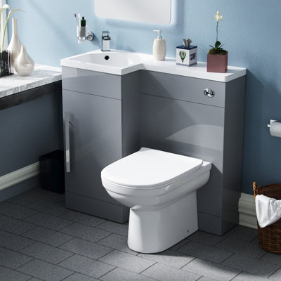 Nes Home Light Grey L Shape Left Hand 900mm Vanity Cabinet and Toilet ...