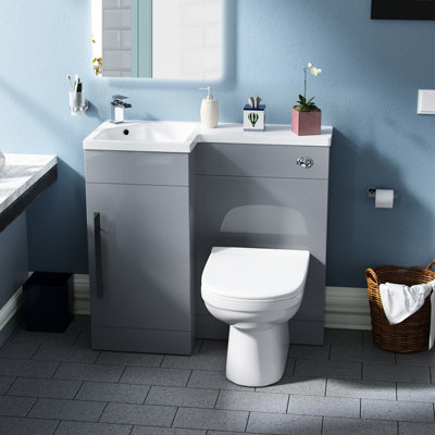 Nes Home Light Grey L Shape Left Hand 900mm Vanity Cabinet and Toilet Set Debra