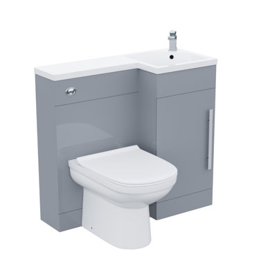 Nes Home Light Grey L Shape RH 900mm Vanity Unit Toilet Furniture Flat Pack