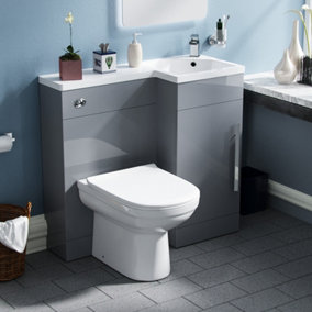 Nes Home Light Grey RH Basin Vanity Unit WC Back To Wall Toilet Manifold