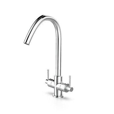 Nes Home Lila Twin Lever Chrome 360 Swivel Spout Kitchen Sink Tap Brass