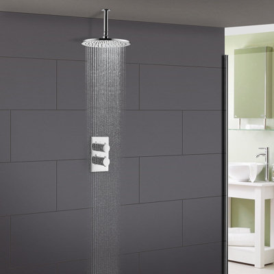 Nes Home Lily Ceiling Round Head Concealed Thermostatic Mixer Shower Valve Set