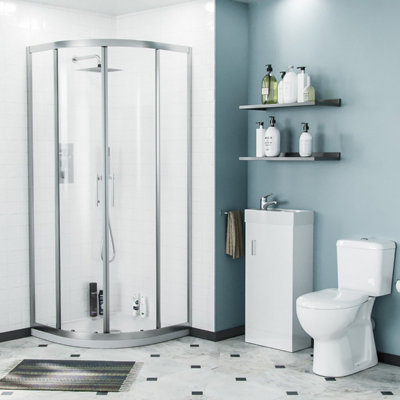 Nes Home Lindley 3-Piece White 800mm Shower Enclosure Suite, Close Coupled WC Toilet with Seat and Vanity Basin Unit Price Comparisons | Compare The Build