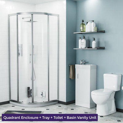 Nes Home Lindley 3-Piece White 800mm Shower Enclosure Suite, Close Coupled WC Toilet with Seat and Vanity Basin Unit