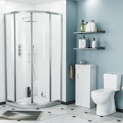 Nes Home Lindley 3-Piece White 900mm Shower Enclosure Suite, Close Coupled WC Toilet with Seat and Vanity Basin Unit Price Comparisons | Compare The Build