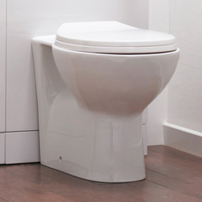 Nes Home Linton Back To Wall BTW Gloss White Round Ceramic Toilet Pan Soft Close Seat