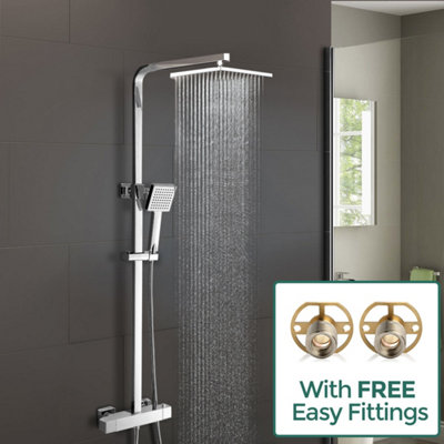 Nes Home Lois Square Dual Head Thermostatic Shower Mixer Chrome Bathroom Exposed Valve