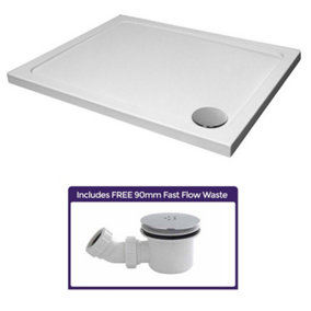 Nes Home Low Profile 1000 x 700 Shower Tray Rectangle for Wetroom with High Flow Waste