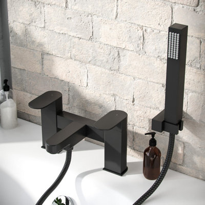 Nes Home Luxury Bath Filler Tap Shower Mixer with Handset Kit Matte Black