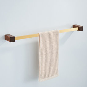 Nes Home Luxury Towel Rail Wooden Walnut & Brushed Gold