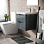 Nes Home Lydon 500mm Grey MDF Wall Hung Vanity Cabinet 2 Drawer with White Resin Basin