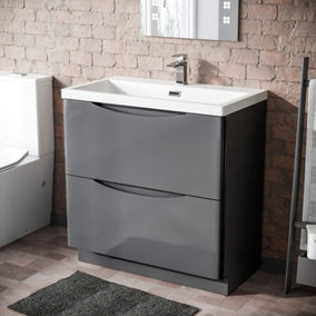 Nes Home Lyndon Freestanding Modern 800mm MDF Steel grey Basin Sink Vanity Unit