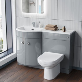 Nes Home Manifold Bathroom Light Grey P-Shape LH Basin Vanity Unit WC BTW Toilet 1100mm