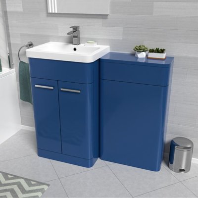 Nes Home Matt Blue 1000mm Freestanding Cabinet Ceramic Basin & WC Unit