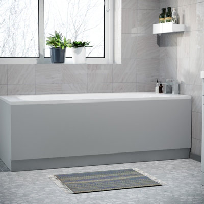 Napoli Gloss Grey Pearl Bath Panel With Plinth - 1700mm, MDF, Moisture Resistant