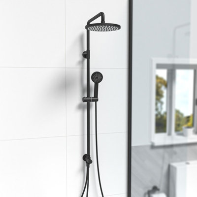 Nes Home Matte Black Round Exposed Shower Mixer Riser Rail Kit & 3 Mode Handset