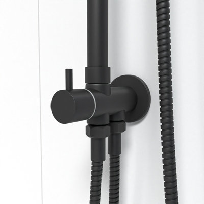 Buy Nes Home Matte Black Round Exposed Shower Mixer Riser Rail Kit & 3 ...