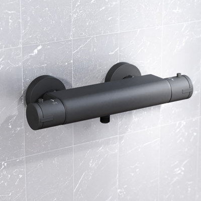 Nes Home Matte Black Round Thermostatic Shower Bar Valve with Single Outlet