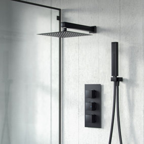 Nes Home Matte Black Square Shower Head Concealed Thermostatic Mixer Valve Hand Held