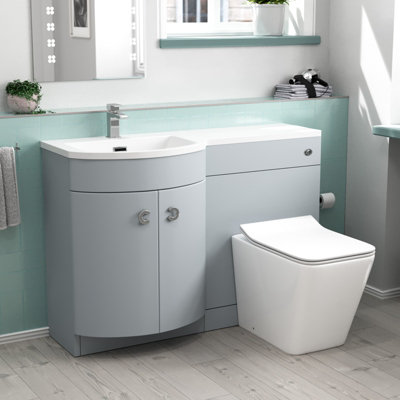 Nes Home Matte Grey 1100mm P-Shape Left Hand Basin Vanity WC Unit & BTW Toilet