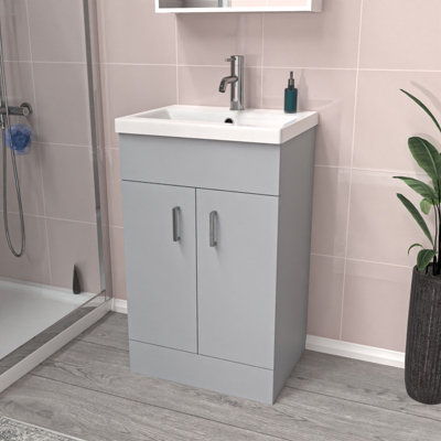 Nes Home Matte Grey 500mm Floor Standing Vanity Unit & White Basin
