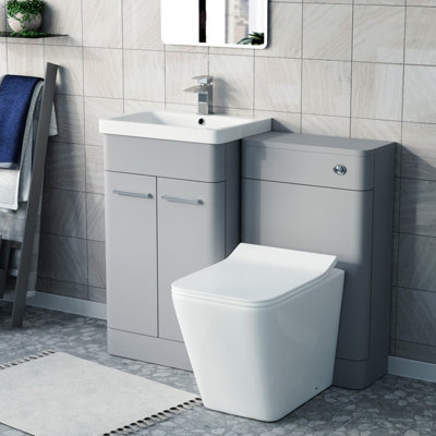Nes Home Matte Grey 500mm Freestanding Vanity WC Unit & Square Toilet Flat Pack