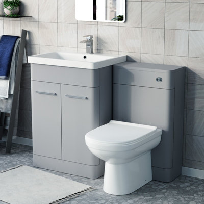 Nes Home Matte Grey 600mm Freestanding Basin Vanity WC Unit & Toilet Flat Pack