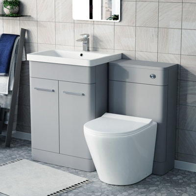 Nes Home Matte Grey 600mm Freestanding Basin Vanity WC Unit & Toilet Set Flat Pack