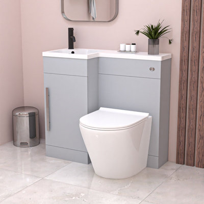 Nes Home Matte Grey 900mm L-Shape Left Hand Vanity Unit & Toilet