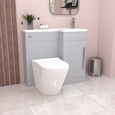 Nes Home Matte Grey 900mm Right Hand WC Basin Vanity and Toilet Unit Flat Pack